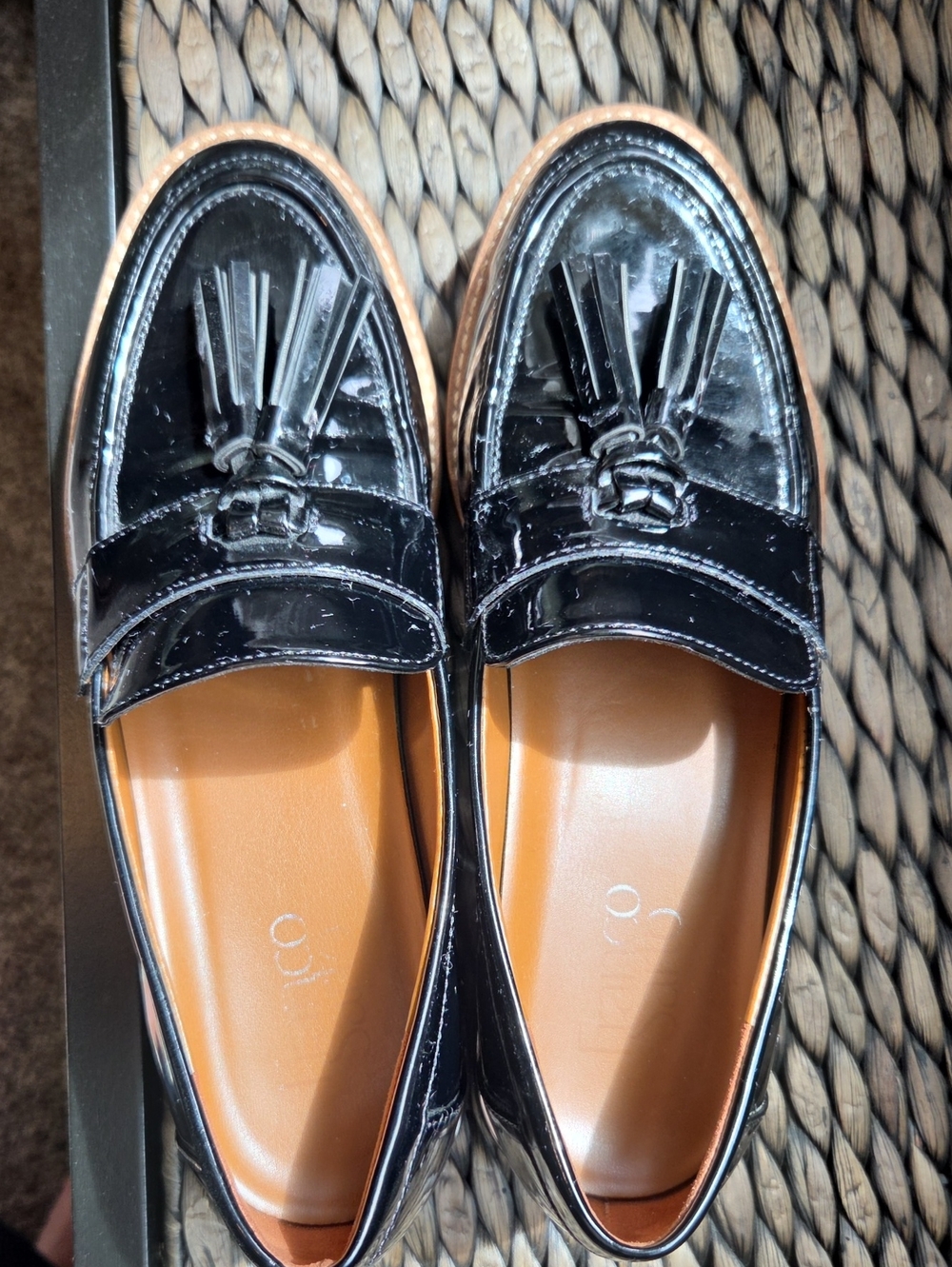 Franco Sarto Black Tassel Patent Leather